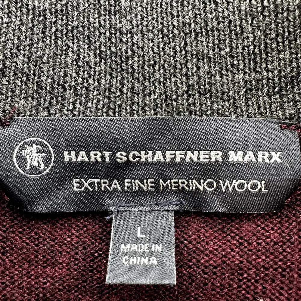 Hart Schaffner Marx 1/4 Zip Pullover Sweater Extra Fine Merino Wool Maroon Red L
